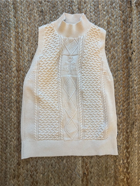 Nautica Sweaters - Sleeveless Cable Knit Turtleneck Sweater Vest - Cream nautical  anchor